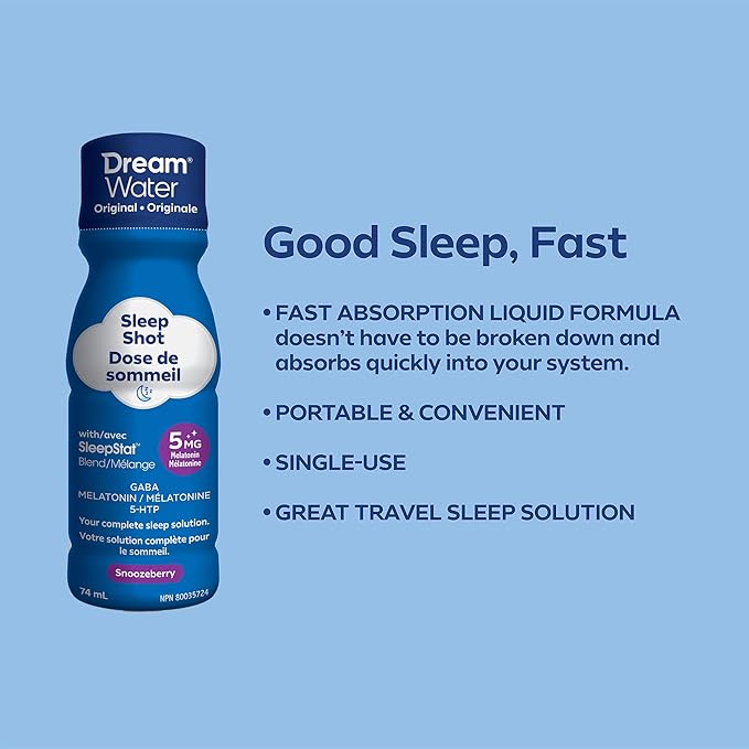 Dream Water Sleep Aid Supplement Drink Melatonin 5mg GABA 5-HTP 2.5 oz Sleep Water Snoozeberry + Beauty Zen Tonic 24-Pack