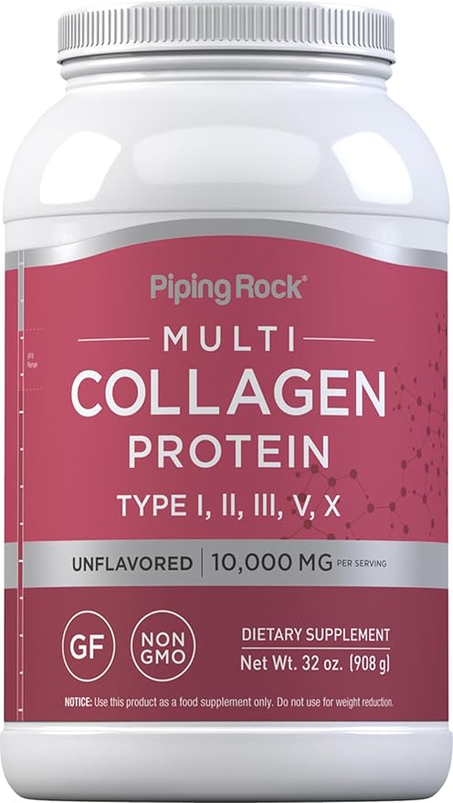 Piping Rock Multi Collagen Protein Powder | 32oz | Supplement for Women and Men | Types I II III V X | Unflavored | Non-GMO Gluten Free