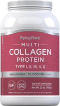 Piping Rock Multi Collagen Protein Powder | 32oz | Supplement for Women and Men | Types I II III V X | Unflavored | Non-GMO Gluten Free
