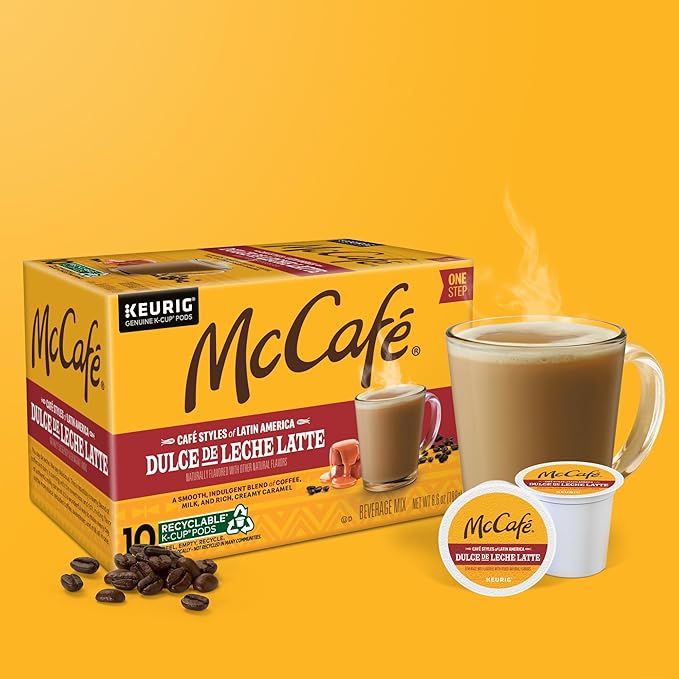 McCafé Dulce de Leche Latte One Step Latte Single Serve Keurig K-Cup Pods Flavored Coffee 60-Count Box (6 Packs of 10)