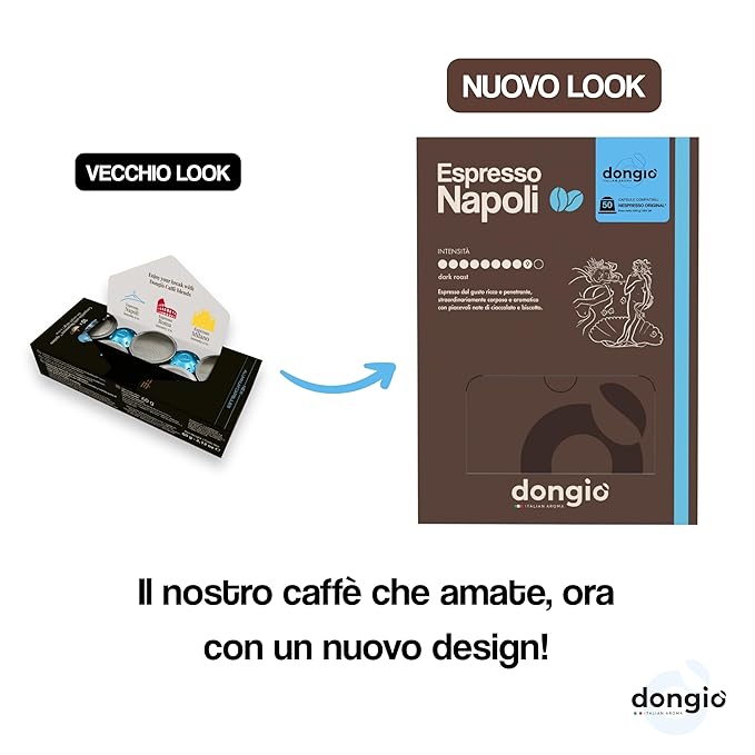 Dongiò Caffè Espresso Napoli - 50 Nespresso Original Compatible Capsules Dark Roast Coffee (Intensity 9/10) - Roasted and Blended In Italy