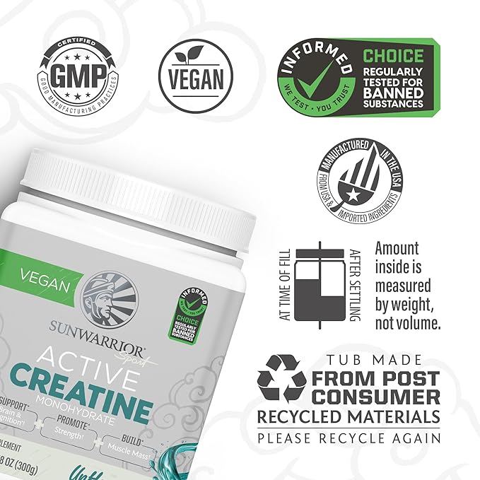 Sunwarrior Vegan Collagen Building Powder | Plant-Based Vanilla Flavored 20 Servings &amp Creatine Monohydrate Powder | Micronized Creatine Unflavored 60 Servings
