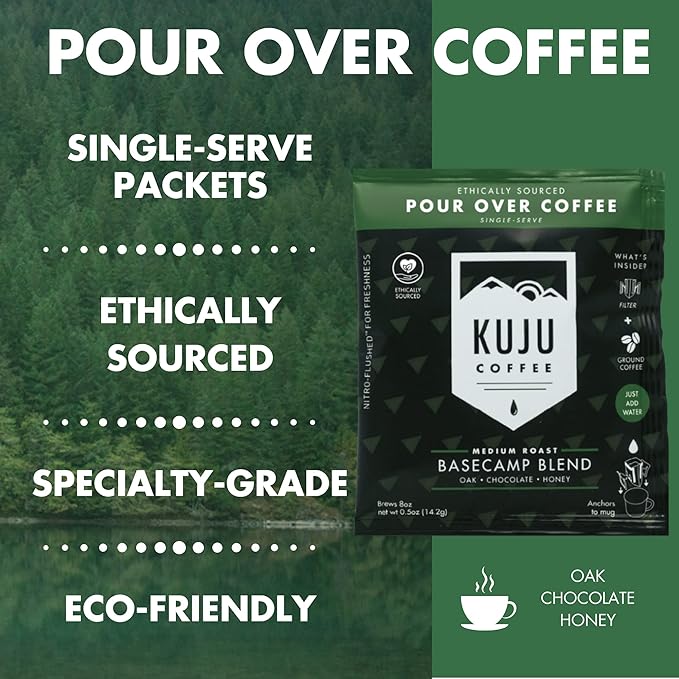 Kuju Coffee Premium Pour Over Individual Coffee Packets and Cloud Creamer Bundle - Backpacking Travel Camping Coffee Singles and Non Dairy Coconut Coffee Creamer Powderk (Basecamp Blend)