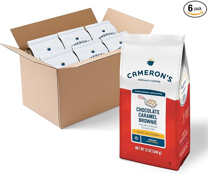 Cameron's Coffee Chocolate Caramel Brownie Flavored Ground Coffee Light Roast 100% Arabica 12-Ounce Bag (Pack of 6)