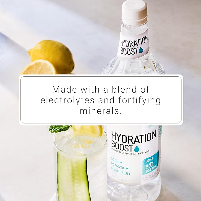 Monin - Hydration Boost and Drink Mix-in Add Electrolytes &amp Minerals to Your Favorite Flavored Beverage (Hot or Cold) Dairy-Free No Artificial Sweeteners Gluten-Free (1 Liter + Pump)