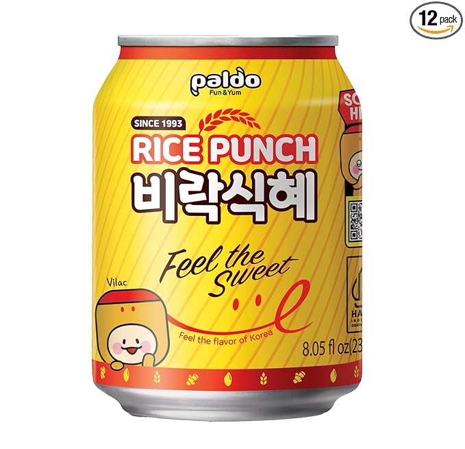 Paldo Fun &amp Yum Vilac Shikhye Sweet Rice Punch Drink Pack of 12 Cans Korean Traditional Sikhye Malty-Rice Flavored Beverage Best Dessert Drinks No Artificial Colorings 팔도 비락 식혜 8.06 fl oz x