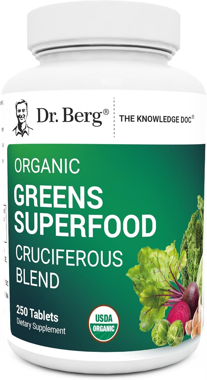Dr. Berg's Greens Superfood Cruciferous Vegetable Tablets - Vegetable Supplements for Adults w/ 11 Phytonutrient Super Greens Tablets - Energy Immune System &amp Liver Veggie Tablets - 250 Tablets