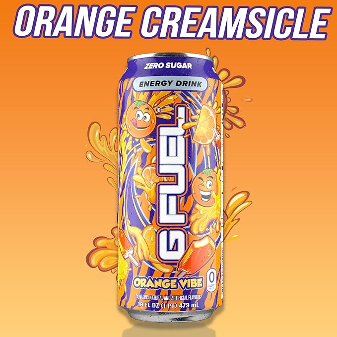 G Fuel Energy Drink Orange Creamsicle Sugar Free Beverage with 300mg Caffeine Daily Energy Boost with Focus Amino Vitamin + Antioxidants 16 oz Cans (Orange Vibe 12-Pack)