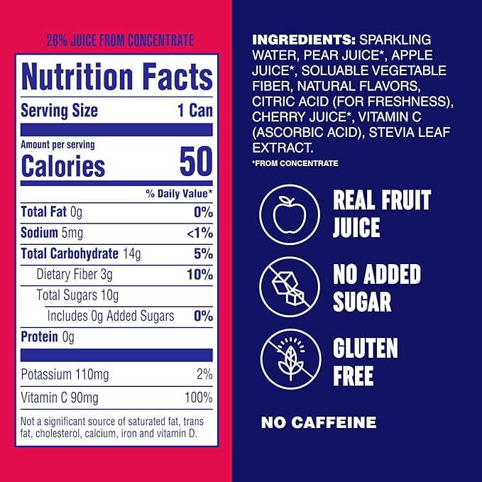 PLEZi FiZZ Cherry Limeade &amp Strawberry Lemonade Sparkling Juice Bundle – No Added Sugar Low Sugar Soda Alternative with Real Fruit Juice &amp Fiber – 12 Fl Oz (24 Cans Total)