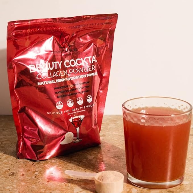 Beauty Cocktail Powder | Natural Berry Hydration Premium Marine Daily Electrolyte Drink Mix for Skin Hydration Radiance &amp Smooth Texture for Hair Nails &amp Complexion | 30 Servings | 11.3 oz