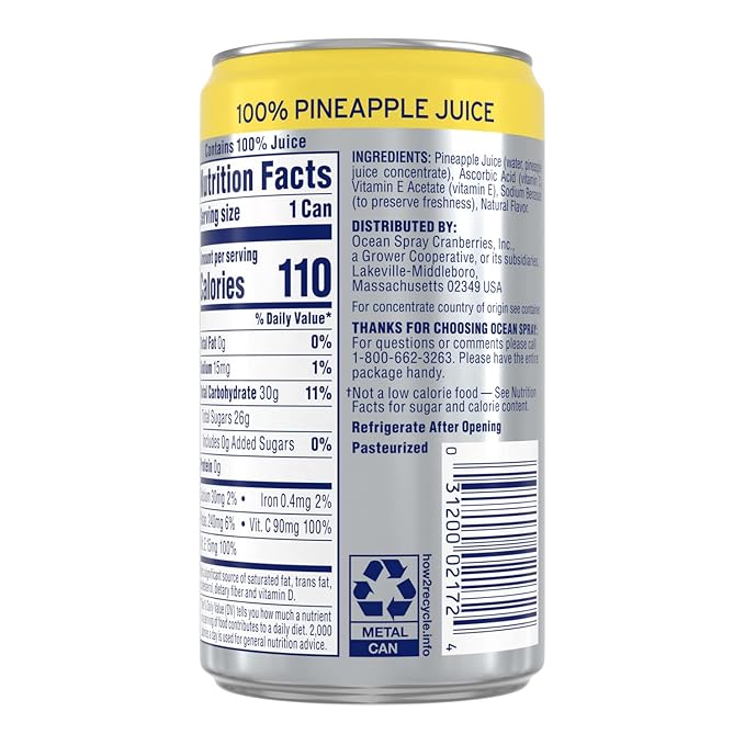Ocean Spray 100% Pineapple Juice 7.2 oz Cans (Pack of 24)