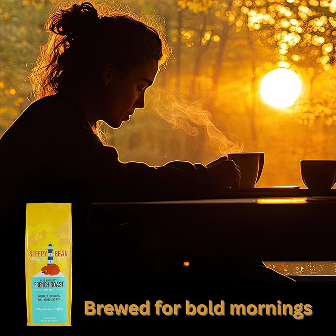 Sleepy Bear Pere Marquette French Roast Ground Coffee – Bold Dark Roast Arabica Michigan-Made Rich Flavor No Bitterness No Sugar Added 16oz Recloseable Bag (1 16 oz)
