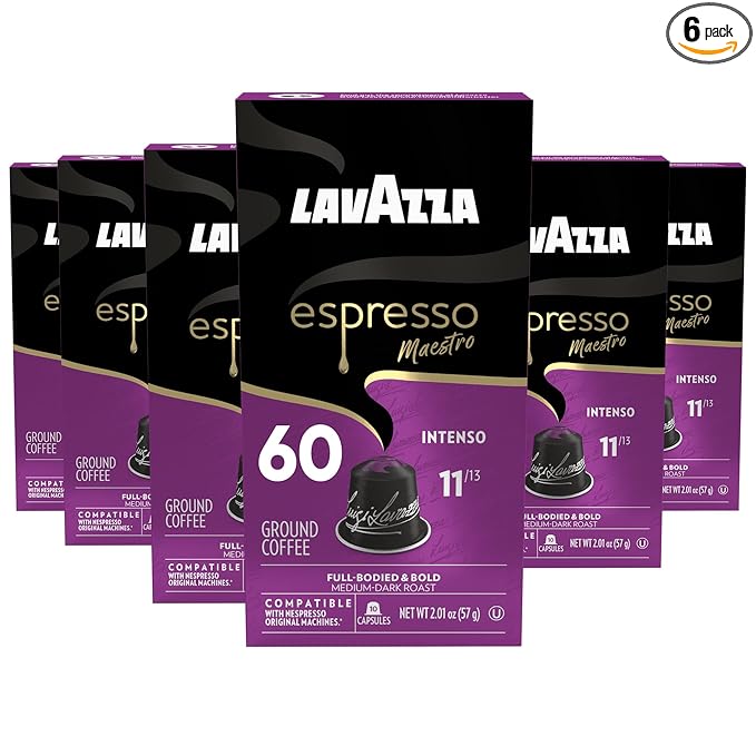 Lavazza Espresso Maestro Intenso Aluminum Capsules Compatible with Nespresso* Original Machines Medium-Dark Espresso Roast Arabica and Robusta (60 Capsules)