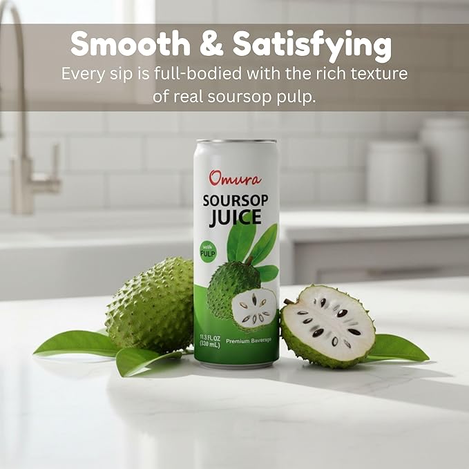 Omura Soursop Juice Drink with Pulp 11.3 Fl Oz (12-Pack) | Refreshing Tropical Fruit Beverage | Graviola Guanabana Juice
