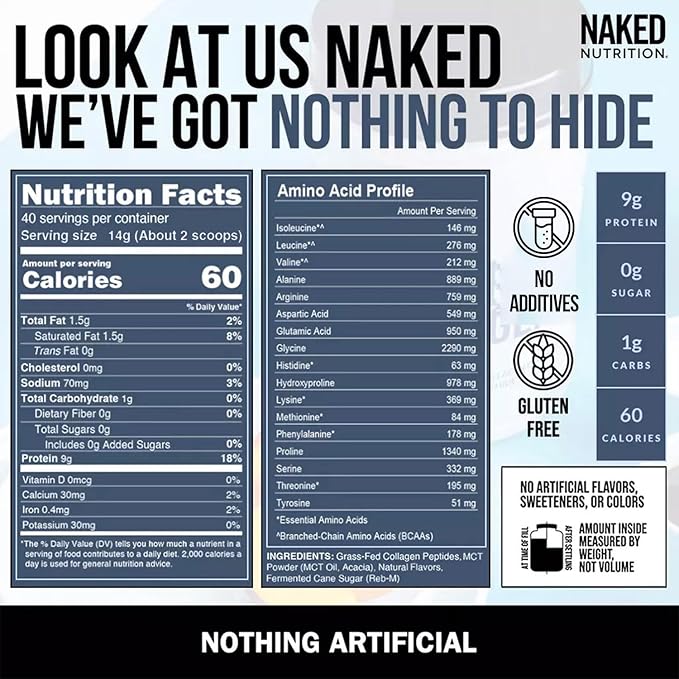 NAKED Collagen Coffee Creamer Vanilla 40 Servings + Collagen Peptides Protein Powder Unflavored 60 Servings Bundle: Non-GMO Keto Gluten-Free Paleo-Friendly Soy-Free.