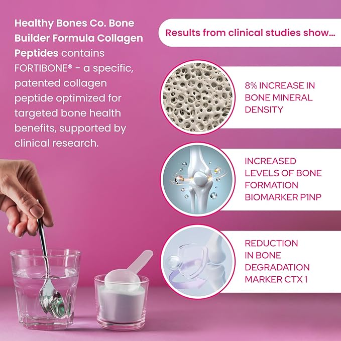 FORTIBONE Collagen Peptides Essential Bone Builder Hydrolyzed Collagen Powder for Women &amp Men Clinically-Supported for Bone Strength &amp Density Gluten Free &amp Dairy Free - Unflavored (30 S