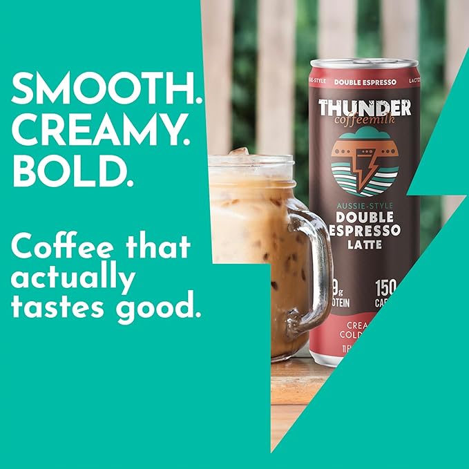 Thunder CoffeeMilk - 11 oz Aussie Style Cold-Brewed Latte Canned Coffee Iced Coffee Cans for Grab &amp Go Natural Protein-Rich 150mg Caffeine Energy Drink in Handy Cold Brew Cans Doubleshot Espres