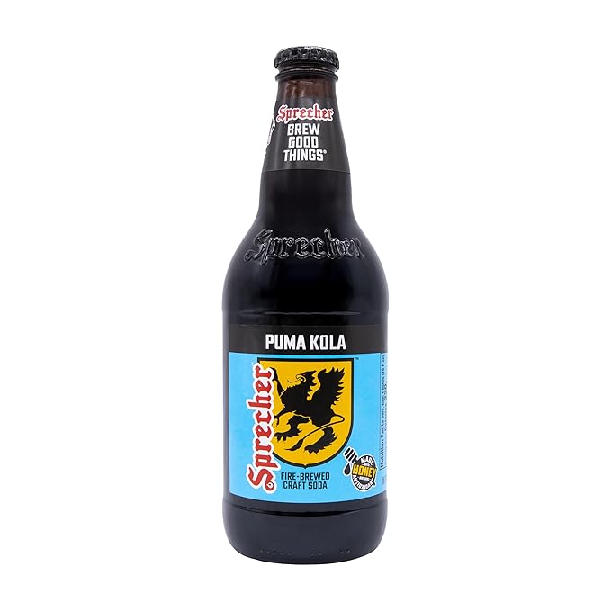 Sprecher Puma Kola in 16 fl oz Glass Bottles (12 Pack) Fire Brewed Craft Cola Soda with Real Honey Smooth Classic Cola Flavor Naturally Flavored Gourmet Soft Drink