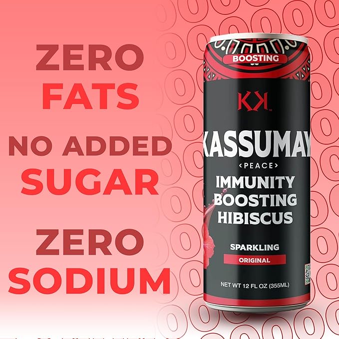 Kassumay Original Sparkling Hibiscus Drink – Premium Plant-Based Wellness Beverage | Immunity Boosting | Antioxidant-Rich | Low Sugar | No Added Sugar| 12 Pack – 12 fl oz Cans