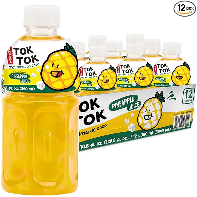 Pocas Toktok Pineapple Juice 12-Pack – Made with Real Fruit &amp Chewy Nata De Coco 8 Oz Each