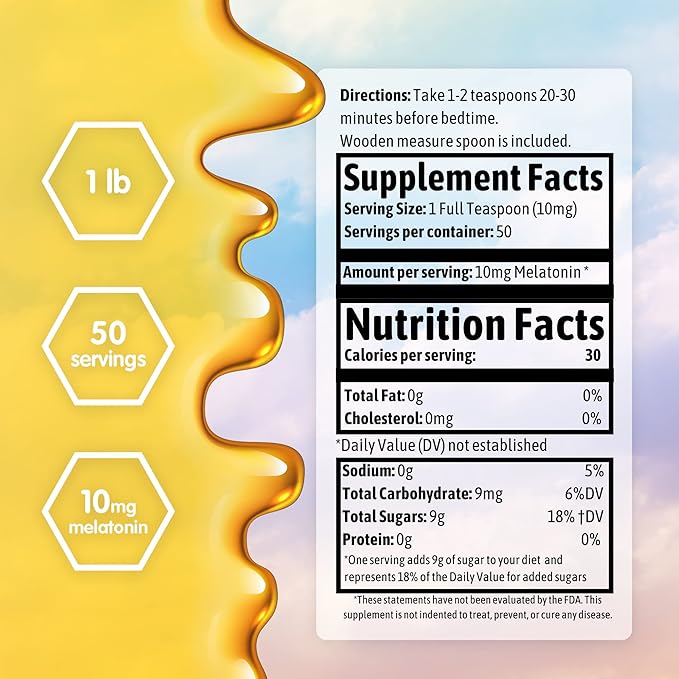 SUPER DUPER HONEY Calming Honey with 10mg Melatonin per Serving - Sweet Dreams &amp Tranquil Sleep - Pure Raw Unfiltered &amp Natural Formulation - Cinnamon Flavor - Made in USA - 1 Pound Jar