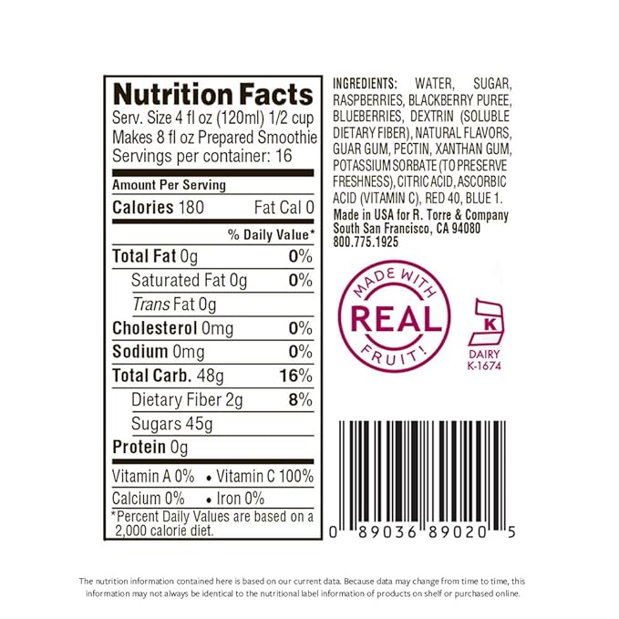 Torani Real Fruit Smoothie Mix Wildberry 64 Ounce