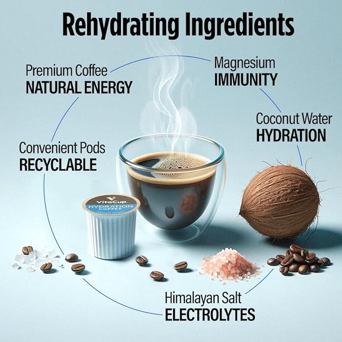 VitaCup Hydration Coffee Pods The First Coffee That Hydrates You w/Electrolytes Coconut Water Pink Himalayan Salt Magnesium Medium RoastSingle Serve Pod compatible w/Keurig K-Cup Brewers 72Ct