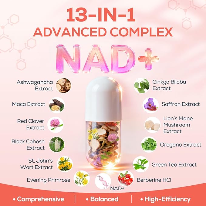 IcarusIvy 2000MG NAD Supplements for Women NMN Alternative Female Liposomal NAD+ with Ashwagandha Berberine HCL Ginkgo Biloba &amp Black Cohosh Women Focused Formula 720 Capsules