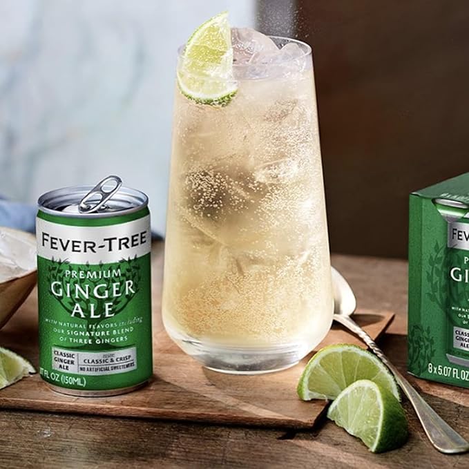 Fever Tree Premium Ginger Ale 15 Pack - Premium Quality Mixer and Soda - Refreshing Beverage for Cocktails &amp Mocktails 150ml Cans
