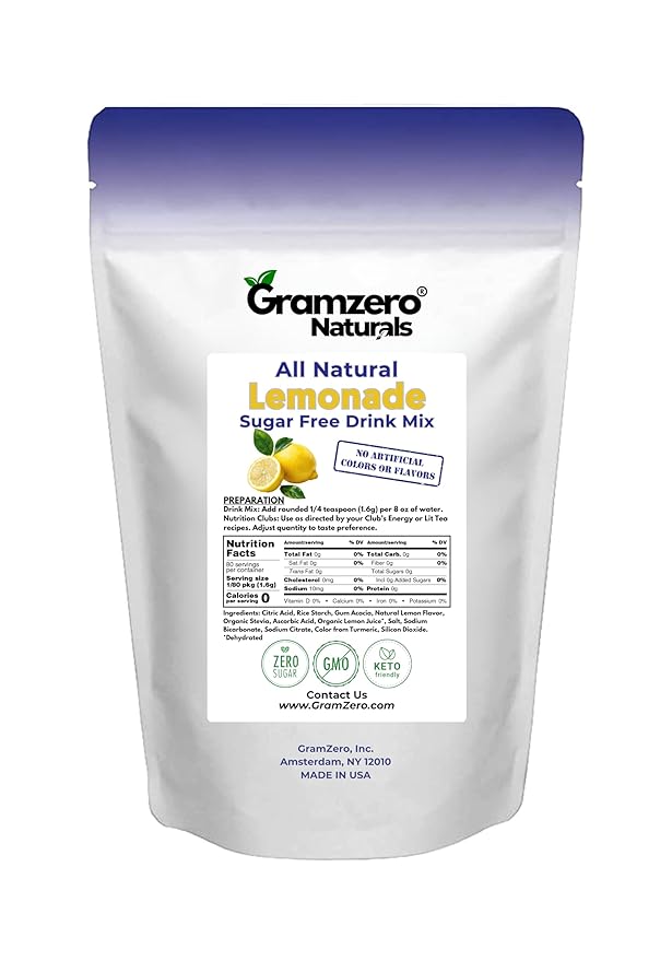 GramZero All Natural Lemonade Zero Calorie Sugar Free Drink Mix Great For Nutrition Club Loaded Tea Stevia Sweetened