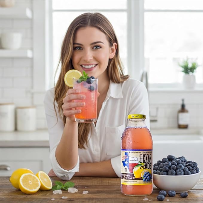 Texas mADE Brownsboro Blueberry Lemonade NON GMO Verified Lemonade Made with Pure Cane Sugar and Blueberry Flavor No Preservatives Texas Crafted Lemonade 16 fl oz Pack of 12