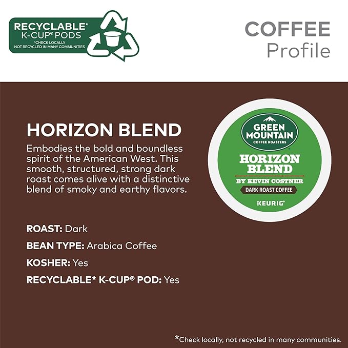 Green Mountain Coffee Roasters Horizon Blend Coffee by Kevin Costner Keurig Single Serve K-Cup Pods 60-Count (6 x 10 Count Boxes)