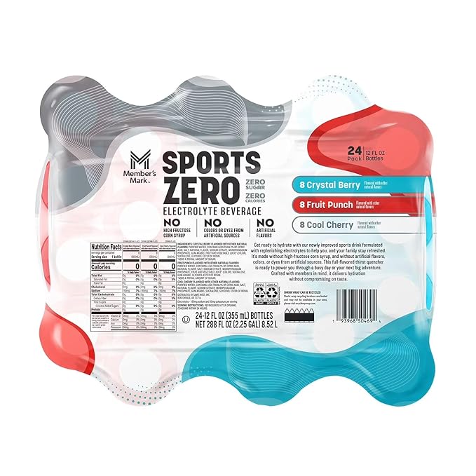 Sports Drink Zero Variety Pack 12 fl oz Bottles (24 Pack) - Zero Sugar &amp Zero Calorie Electrolyte Hydration - Includes Fruit Punch Cool Cherry and Crystal Berry - Resealable On the Go Bottles