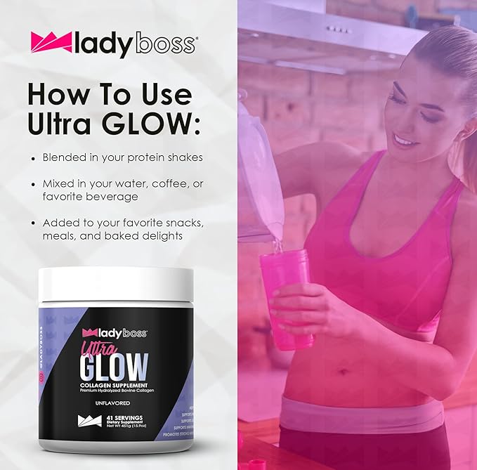 LadyBoss - Ultra Glow Collagen Supplement - Premium Hydrolyzed Bovine Collagen - Unflavored - 41 Servings