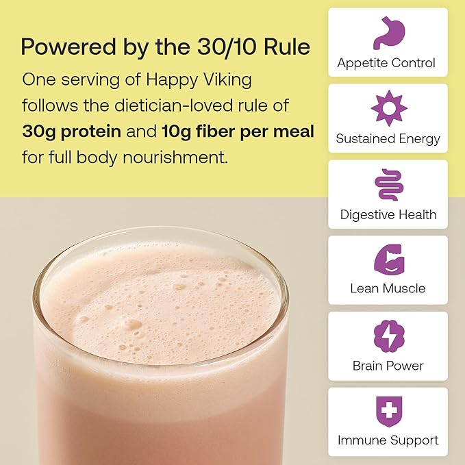 Happy Viking Plant-Based Protein Powder +100 Superfoods Vanilla Meal Replacement Shake Created by Venus Williams 30g Plant Protein 10g Fiber Vegan Gluten-Free Non-GMO 15 Meals