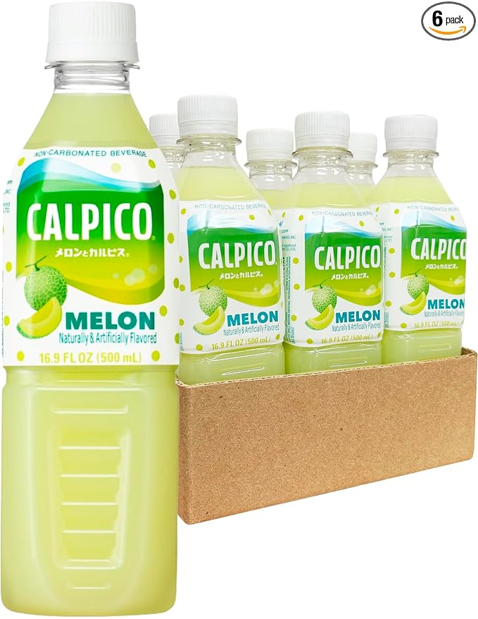 CALPICO Melon – Smooth Creamy &amp Refreshing Non-Carbonated Beverage Sweet and Tangy Japanese Lactic Acid Drink 16.9 Fl oz (Pack of 6)