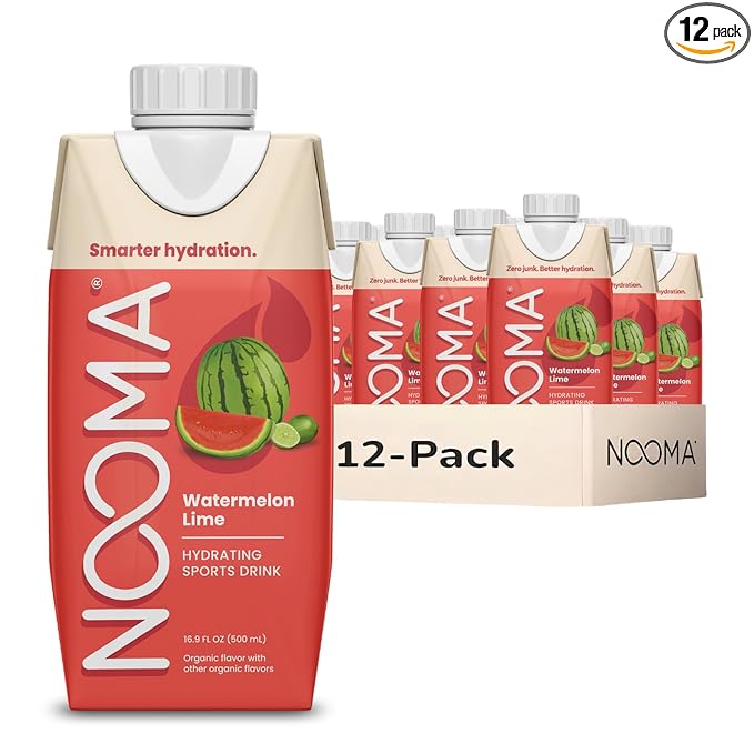 NOOMA - Hydrating Sports Drink - Electrolyte Drink with Organic Coconut Water - Organic &amp No Added Sugars - Rapid Hydration - 30 Calories &amp 505mg Electrolytes - Watermelon Lime - 12 Pack (16.9