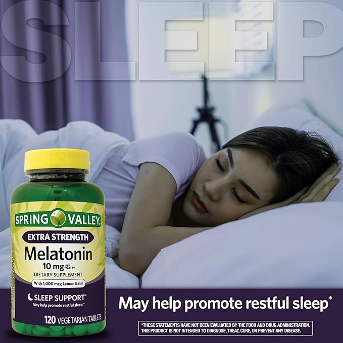 Extra Strength SPR -ing Valle Melatonin Tablets Dietary Supplement 10 mg 120 Count + Vitamin Guide Included and Sticker