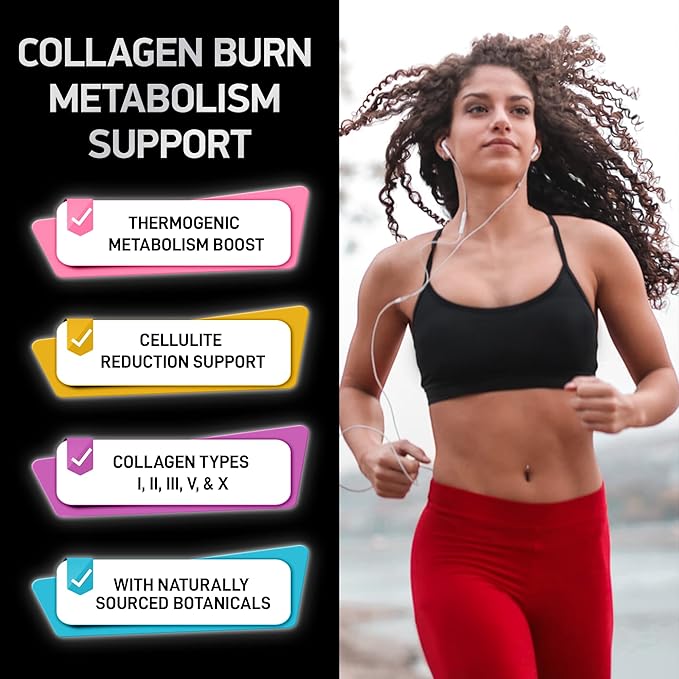 Thermogenic Multi Collagen Burn Capsules - Hydrolyzed Collagen Peptides Plus Hyaluronic Acid - Advanced Type I II III V X - 2-Pack 180 Collagenic Burn Caps