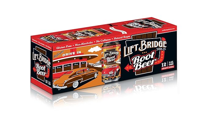 Lift Bridge Root Beer Real Cane Sugar Craft Soda Gluten-free Caffeine-free 12-Pack 16 oz cans