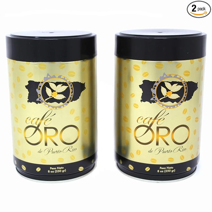 Cafe de Oro de Puerto Rico - Puerto Rican Ground Coffee by Cafe Oro Puerto Rico Inc - 8oz Can (2 Cans)