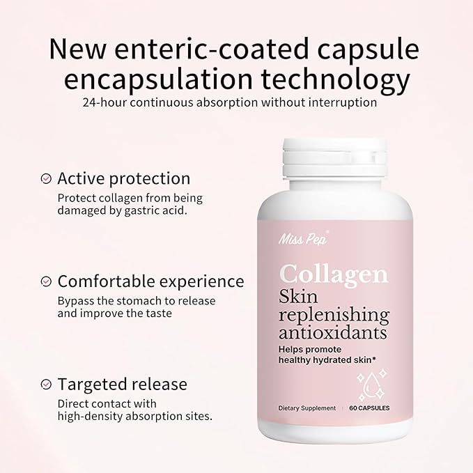 Collagen Peptides CapsulesHydrolyzed Collagen peptides Type I II III V XCare for Hair Skin and Nailsfor Men and Women 60 Capsules