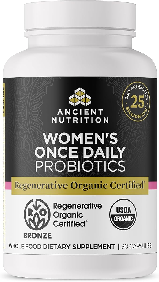 Ancient Nutrition Regenerative Organic Certified Probiotics for Women Probiotics Women’s Once Daily for Healthy Digestion and Immune System Function Support 25 Billion CFUs* Per Serving 30 Count