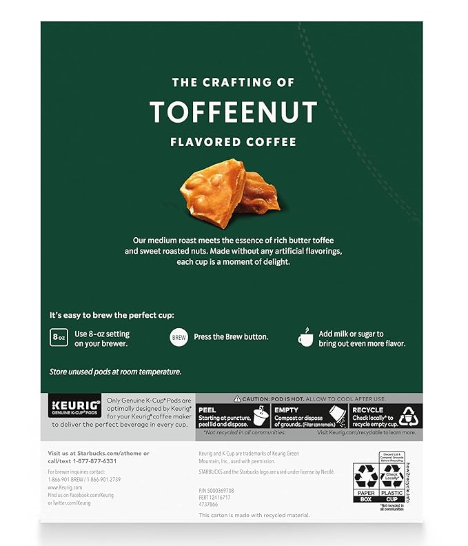Starbucks Coffee Company Starbucks Flavored Ground Coffee K-Cup Pods Toffeenut Signature Collection 100% Arabica Coffee Recyclable K-Cups 10 K-Cup Pods/Box (Pack of 2 Boxes)