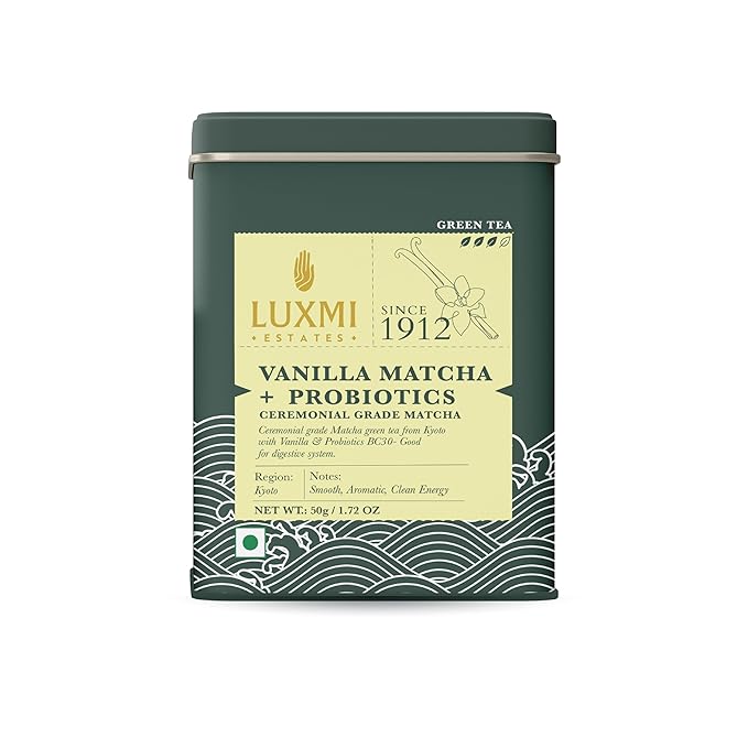 Luxmi Estates Vanilla Matcha with Priobiotics (50 g) Organic Matcha Tea Rich in Antioxidants Tea for Relaxing