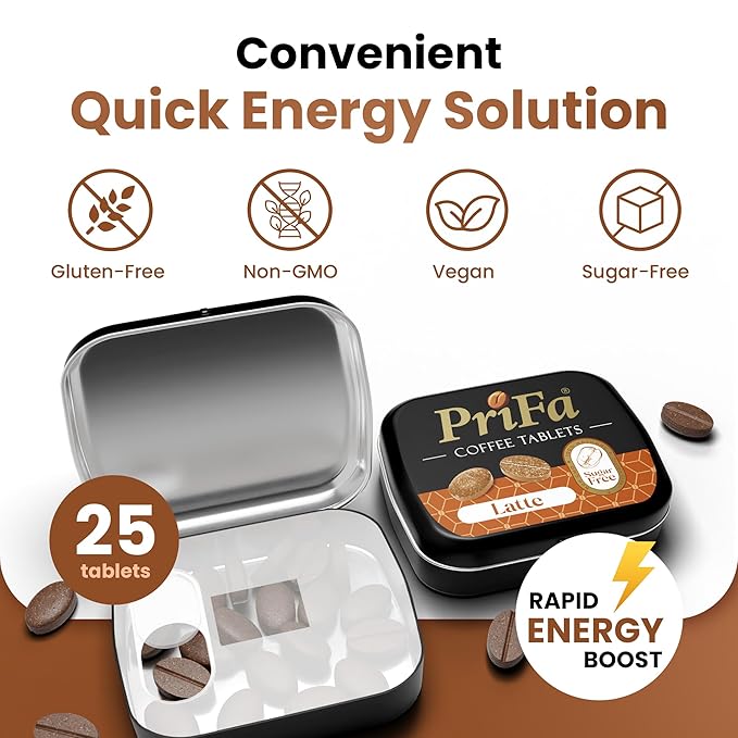 PriFa Coffee Tablets Latte Pocket Coffee - Unsweetened Real Coffee Absorbable Lozenge Coffee Candy - Natural Sugar Free Instant Energy Pouches Caffeine Mints for Keto (Latte 4 Packs)