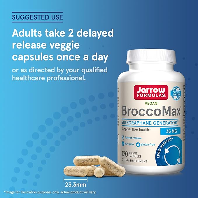 Jarrow Formulas BroccoMax Sulforaphane Generator 35 mg With Sulforaphane Glucosinolate and Myrosinase Dietary Supplement for Liver Health Support 120 Delayed Release Veggie Capsules 60 Day Supply