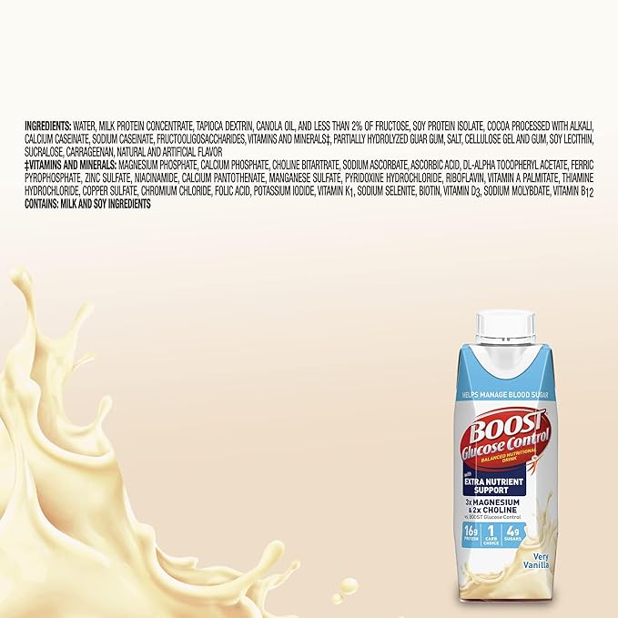 BOOST Glucose Control Ready to Drink Nutritional Drinks with Extra Nutrient Support Drink Very Vanilla Carton 8 Fl Oz Pack of 24