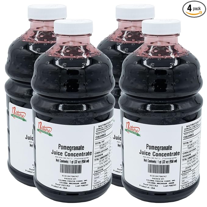 Nature Blessed 100% Pure Pomegranate Fruit Juice Concentrate - 4 Quarts (4/32 fl oz bottles) Great for Home Vintners Brewers Cider Spirits or Smoothie Jellys