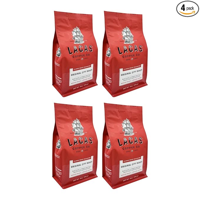 Lacas Coffee Company Medium Fine Ground Coffee 12oz Bag (4 bags Original City Roast)